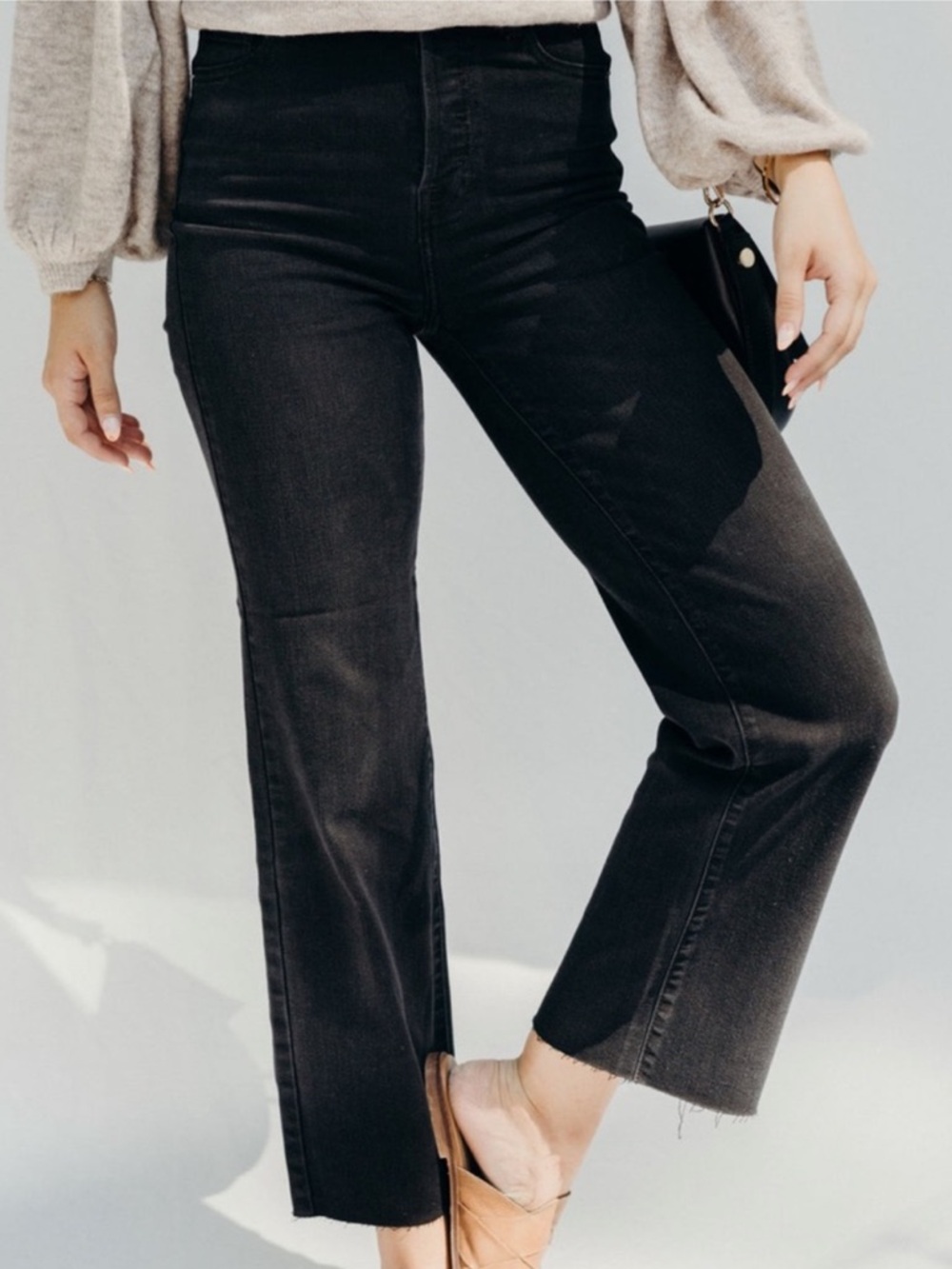 Carly Jean Los Angeles Laurel straight leg raw hem button fly high rise Jeans 5